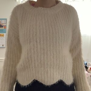 scalloped white sweater